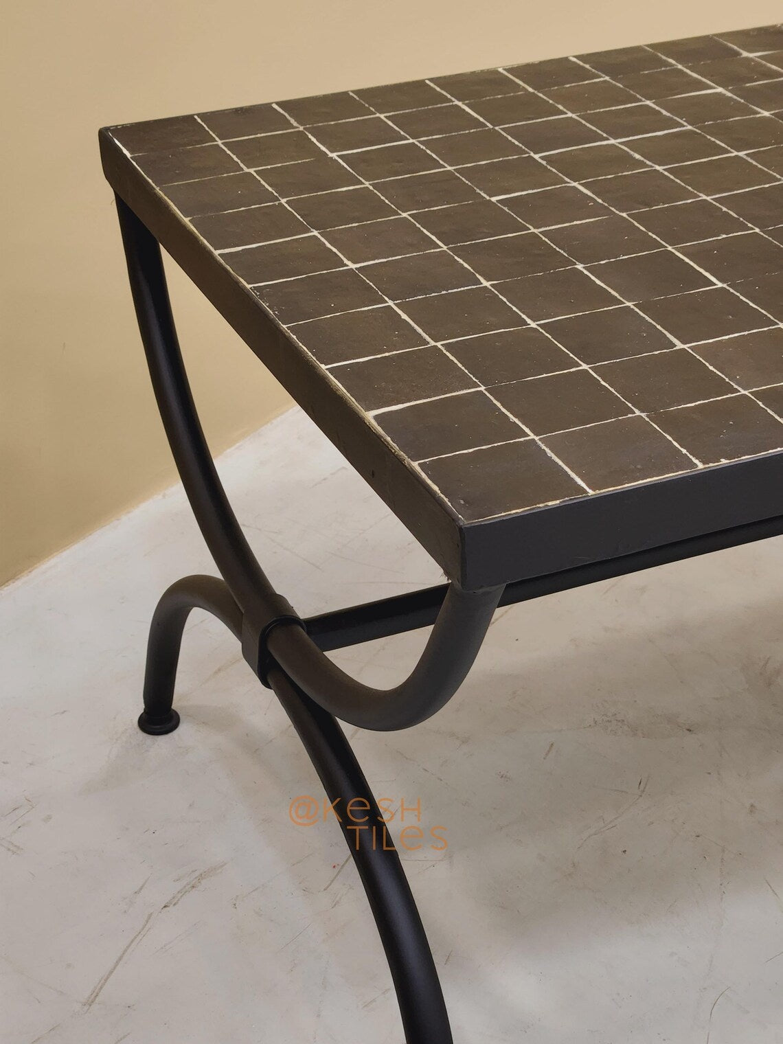 Soulayma - Rectangular Black Mosaic Table, Handmade Moroccan Zellige Custom Design