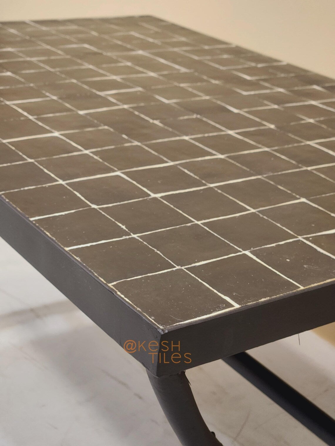 Soulayma - Rectangular Black Mosaic Table, Handmade Moroccan Zellige Custom Design