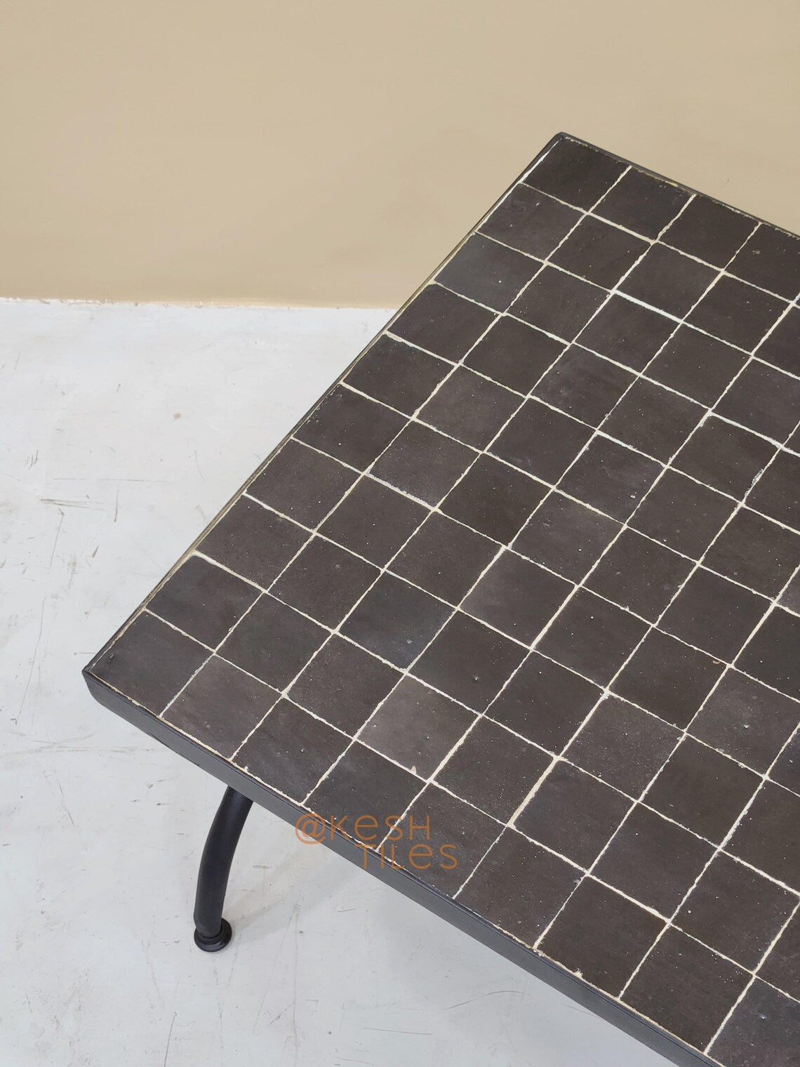 Soulayma - Rectangular Black Mosaic Table, Handmade Moroccan Zellige Custom Design