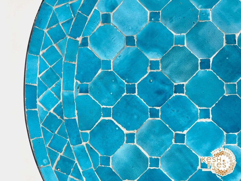 Inaya - Round Blue Mosaic Table, Handmade Moroccan Patio Table