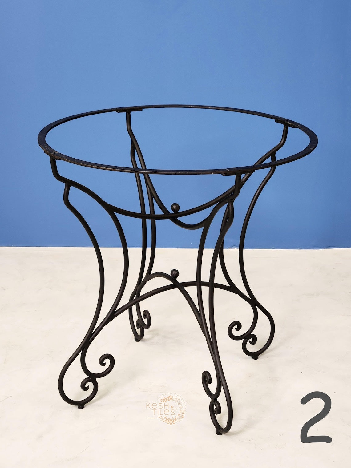 Ifri - Blue Mosaic Table, Round Handmade Moroccan Zellige Table
