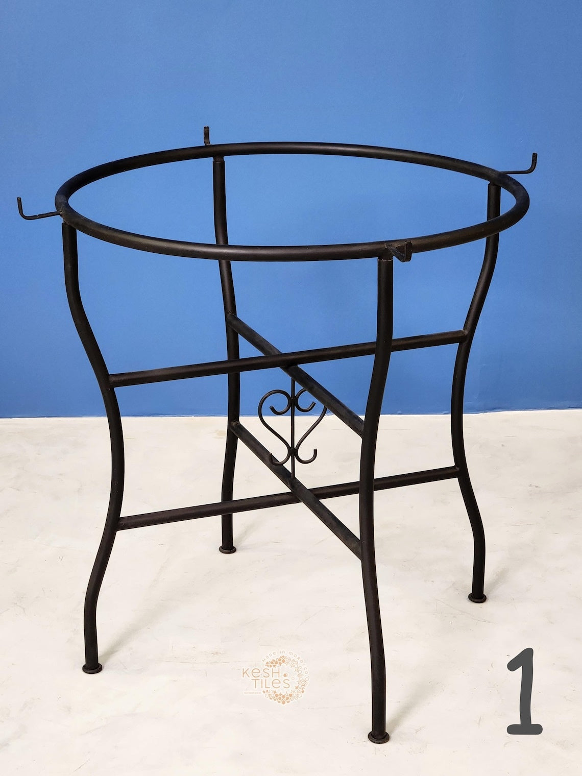 Ifri - Blue Mosaic Table, Round Handmade Moroccan Zellige Table