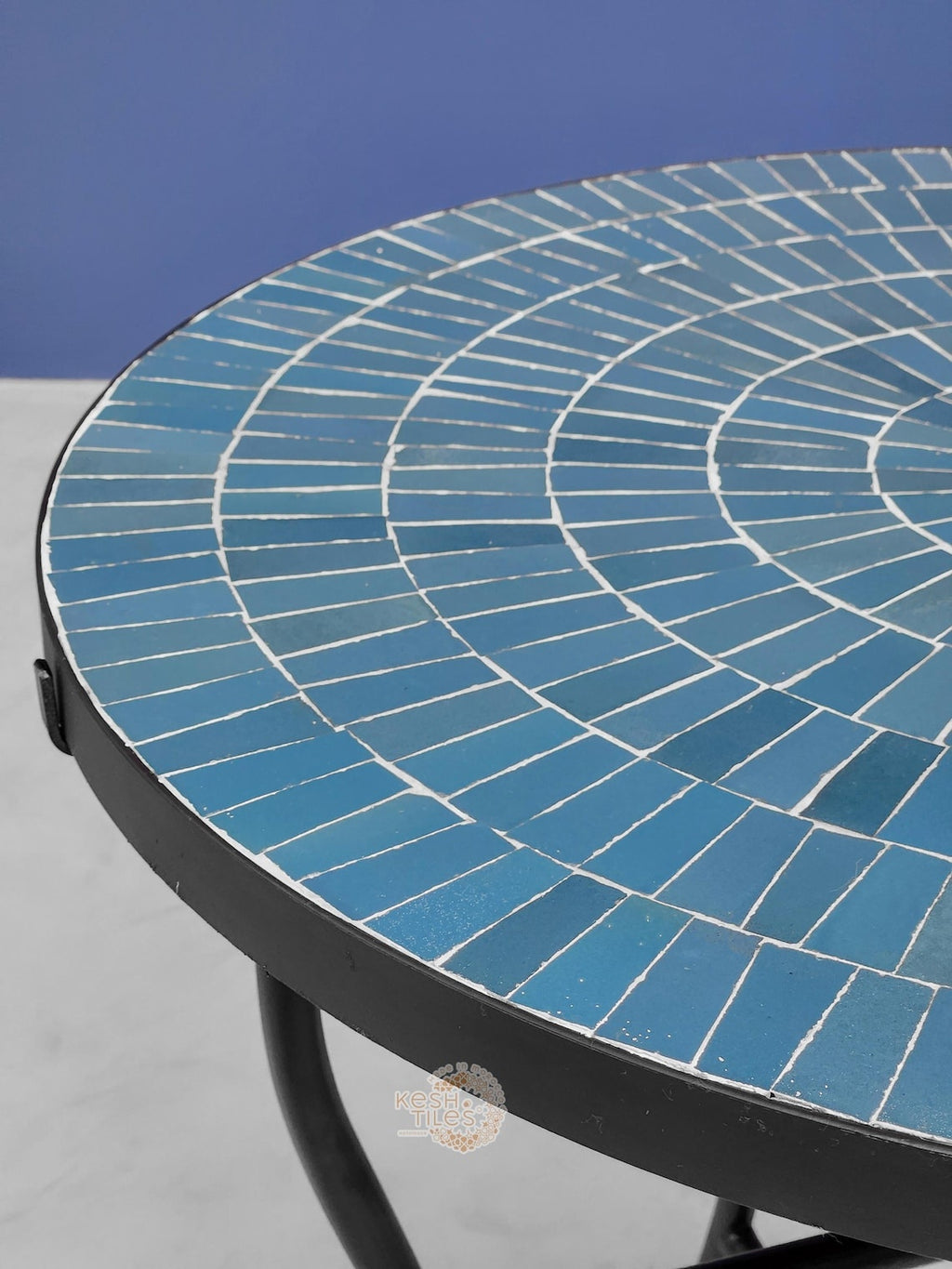 Ifri - Blue Mosaic Table, Round Handmade Moroccan Zellige Table