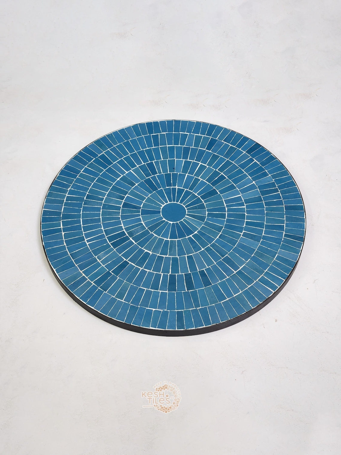 Ifri - Blue Mosaic Table, Round Handmade Moroccan Zellige Table