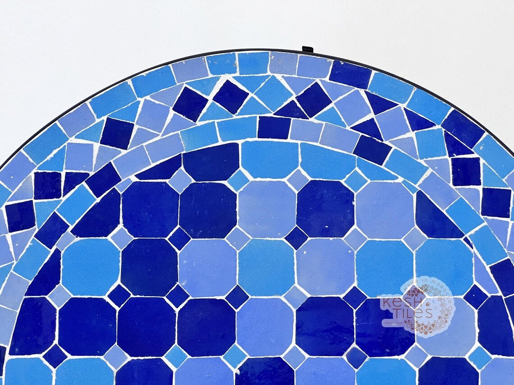 Tilila - Blue Mosaic Table, Handmade Moroccan Zellige Outdoor Patio Table
