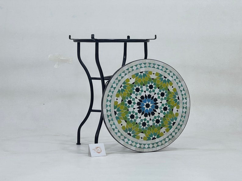 Yuba - Round Moroccan Mosaic Table, Handmade Colorful Patio Garden Table