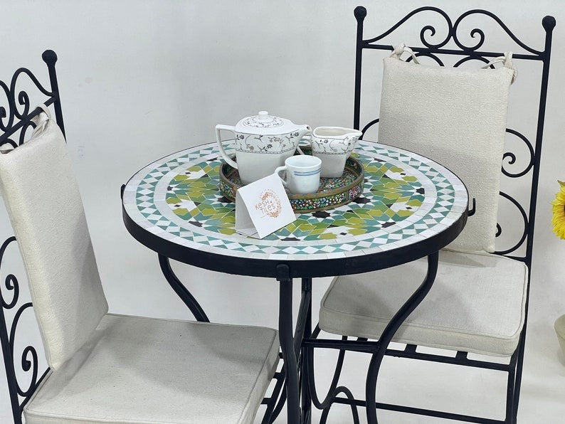 Yuba - Round Moroccan Mosaic Table, Handmade Colorful Patio Garden Table