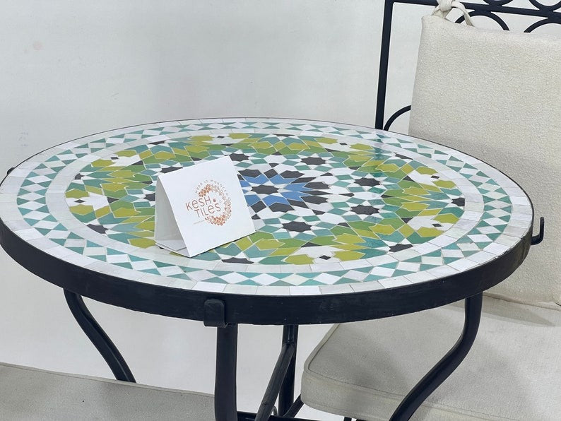 Yuba - Round Moroccan Mosaic Table, Handmade Colorful Patio Garden Table