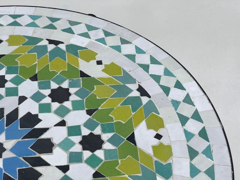 Yuba - Round Moroccan Mosaic Table, Handmade Colorful Patio Garden Table
