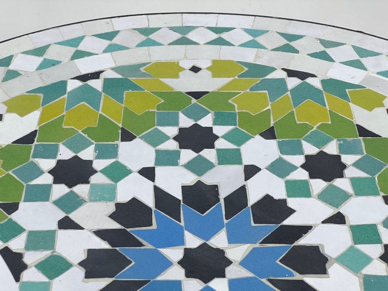 Yuba - Round Moroccan Mosaic Table, Handmade Colorful Patio Garden Table