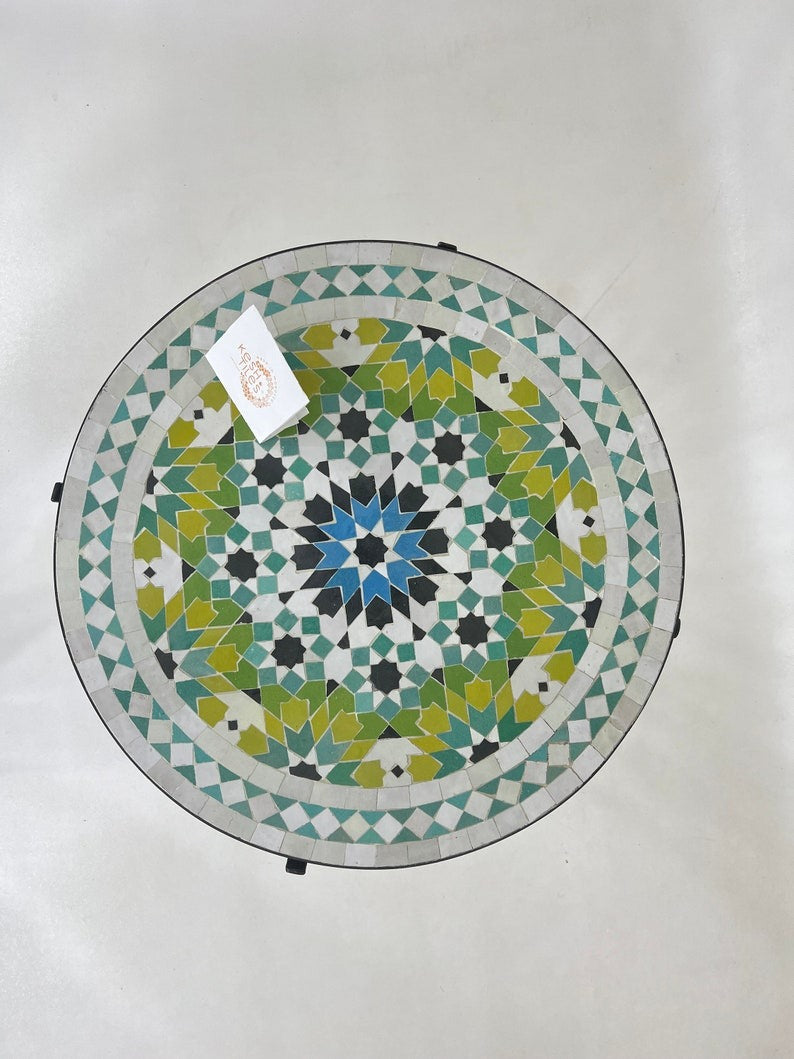 Yuba - Round Moroccan Mosaic Table, Handmade Colorful Patio Garden Table