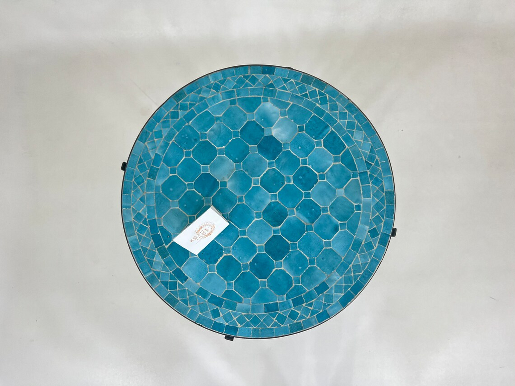 Ameni - Round Mosaic Table, Handmade Moroccan Colorful Tile Table