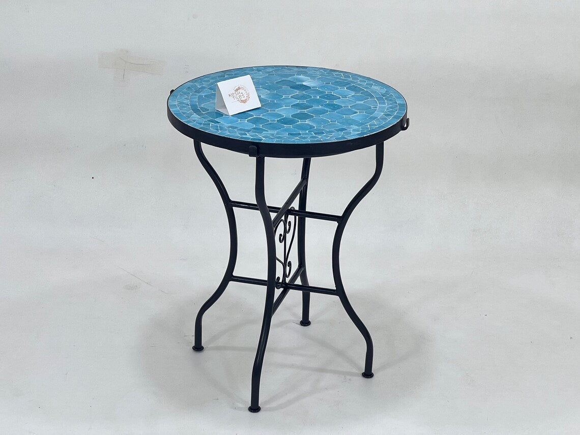 Ameni - Round Mosaic Table, Handmade Moroccan Colorful Tile Table