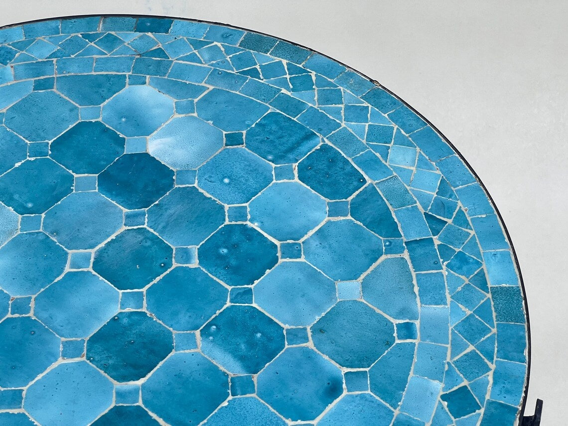 Ameni - Round Mosaic Table, Handmade Moroccan Colorful Tile Table
