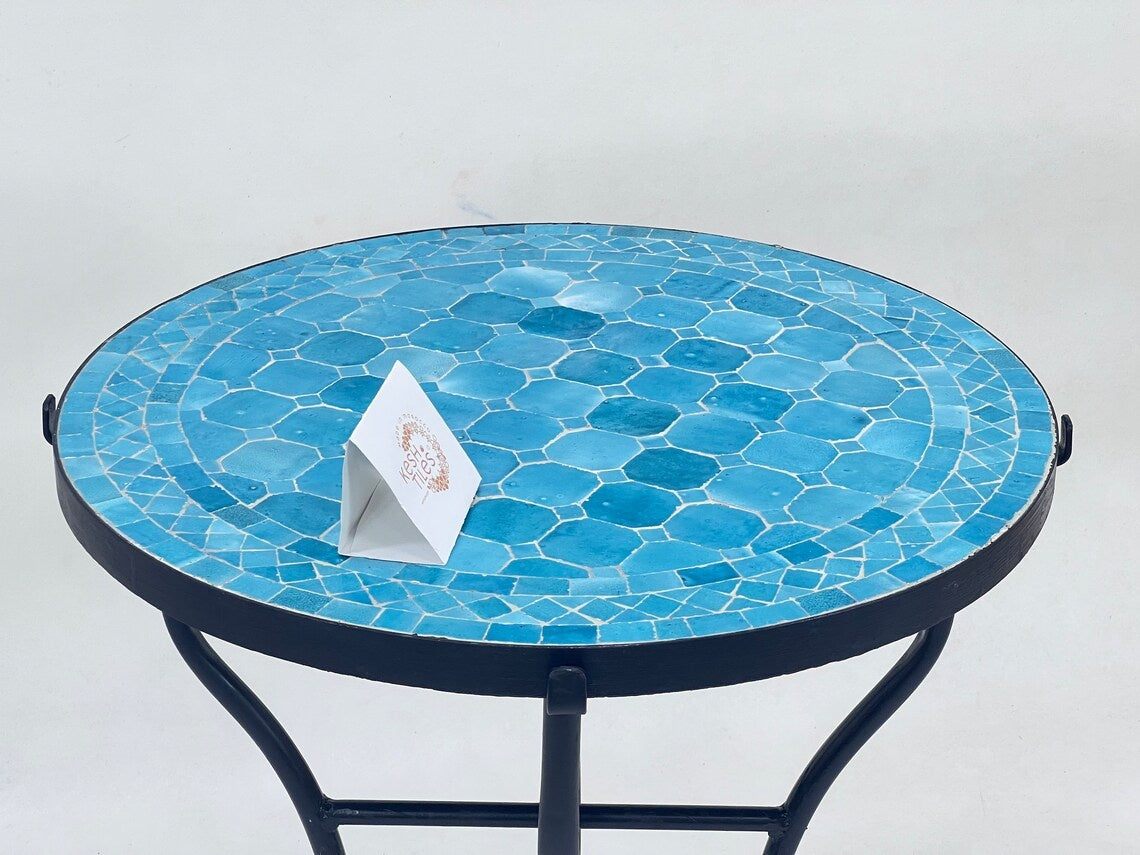 Ameni - Round Mosaic Table, Handmade Moroccan Colorful Tile Table