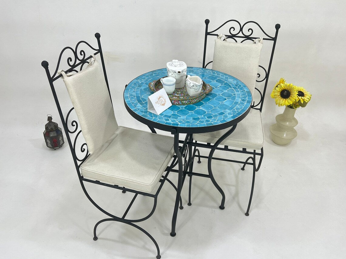 Ameni - Round Mosaic Table, Handmade Moroccan Colorful Tile Table