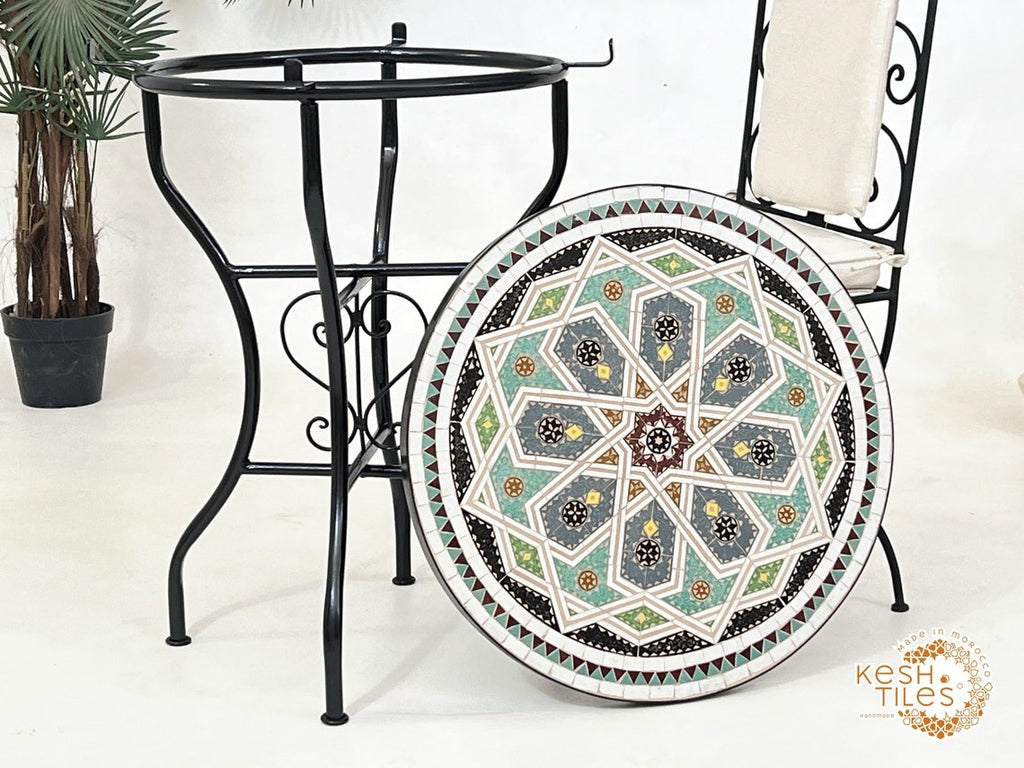 Samira - Colorful Mosaic Table, Round Handmade Moroccan Zellige Patio Table