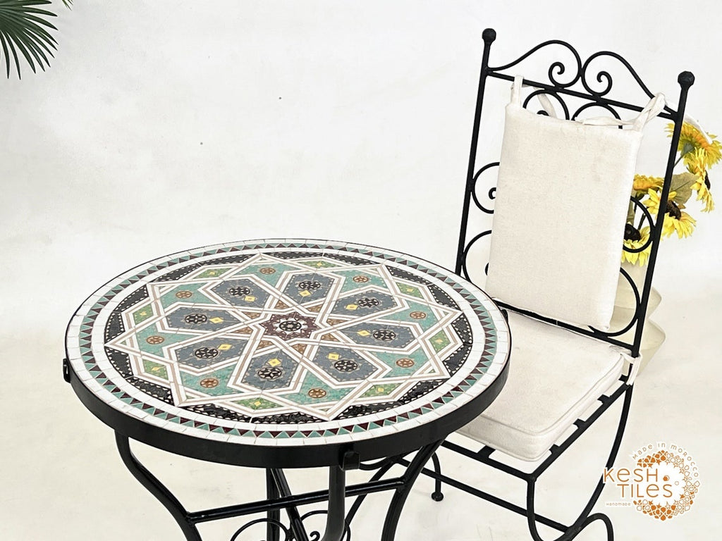 Samira - Colorful Mosaic Table, Round Handmade Moroccan Zellige Patio Table