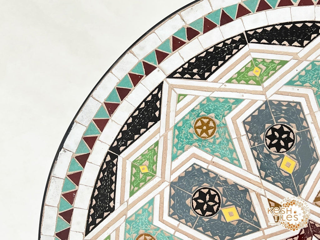 Samira - Colorful Mosaic Table, Round Handmade Moroccan Zellige Patio Table