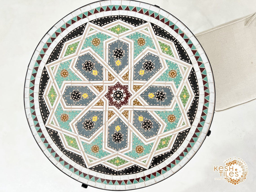 Samira - Colorful Mosaic Table, Round Handmade Moroccan Zellige Patio Table