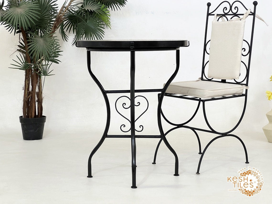 Samira - Colorful Mosaic Table, Round Handmade Moroccan Zellige Patio Table