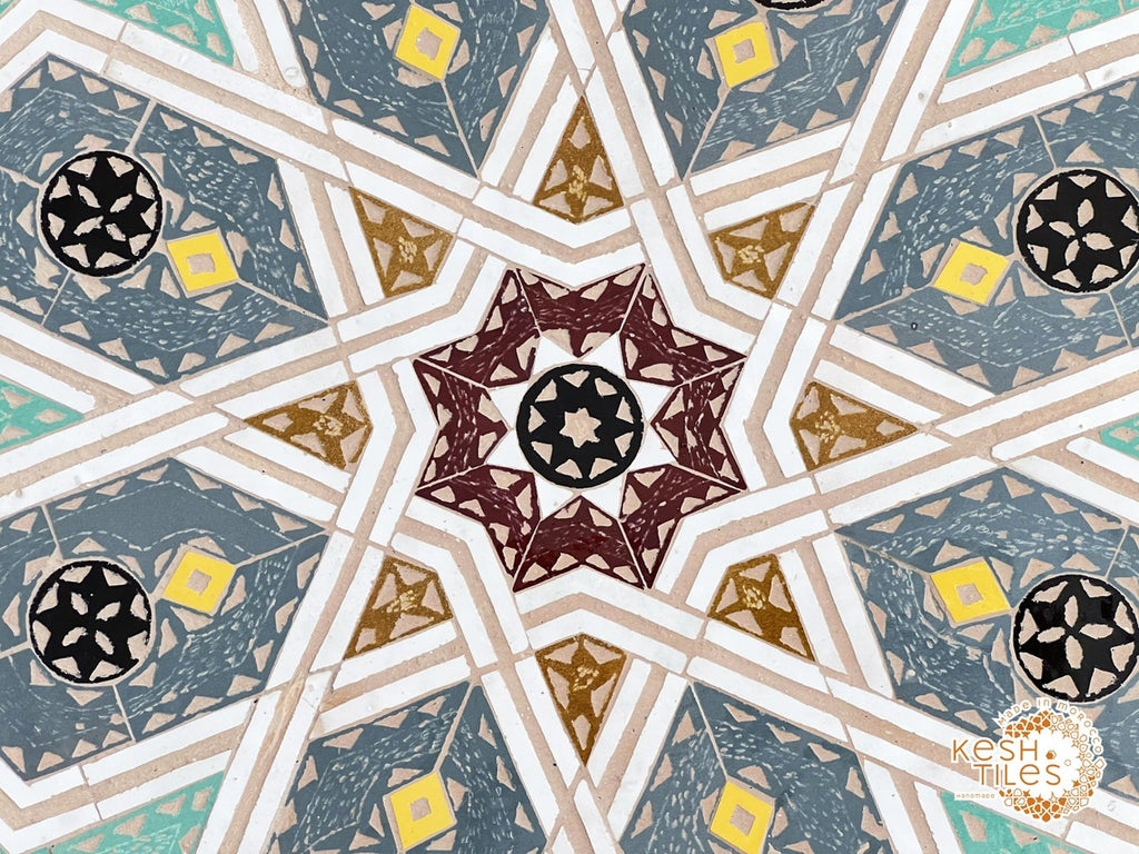 Samira - Colorful Mosaic Table, Round Handmade Moroccan Zellige Patio Table