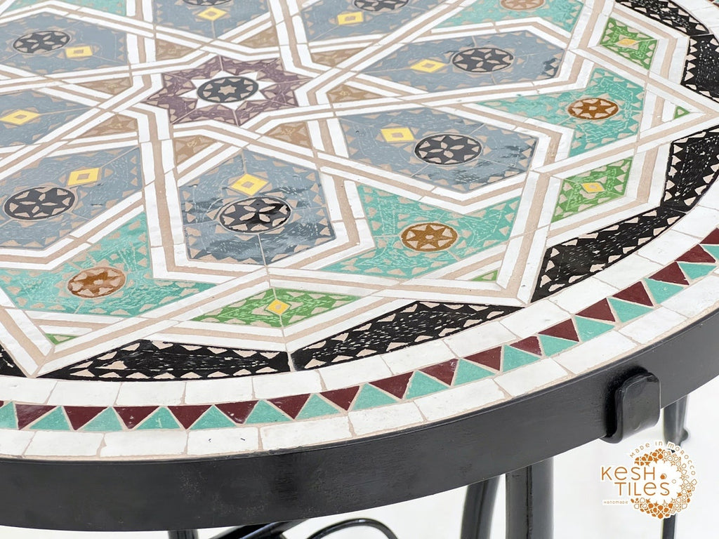 Samira - Colorful Mosaic Table, Round Handmade Moroccan Zellige Patio Table