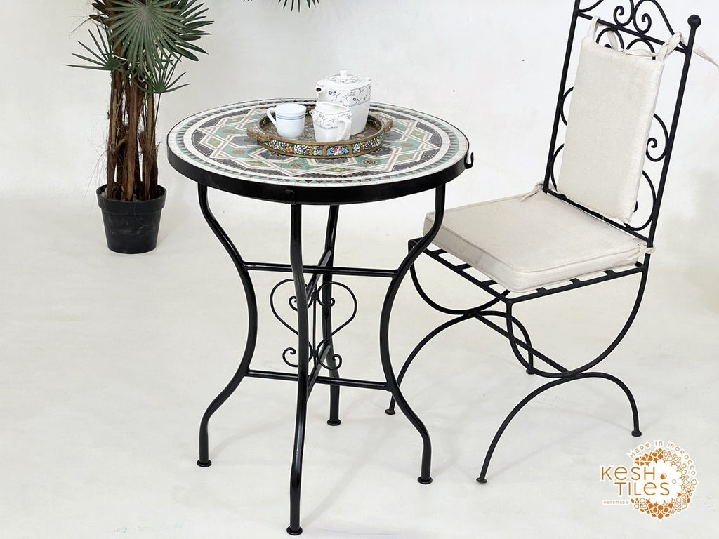 Samira - Colorful Mosaic Table, Round Handmade Moroccan Zellige Patio Table