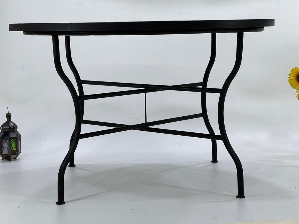 Asmae - Green and Yellow Mosaic Table, Round Handmade Moroccan Patio Table