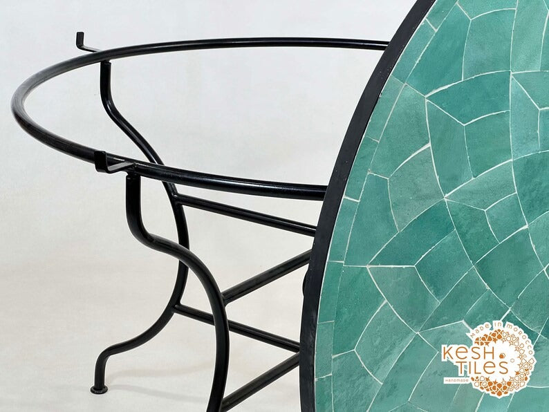 Samir - Round Cyan Mosaic Table, Handmade Flower Design Patio Table