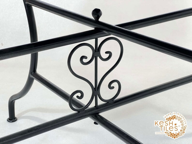 Samir - Round Cyan Mosaic Table, Handmade Flower Design Patio Table