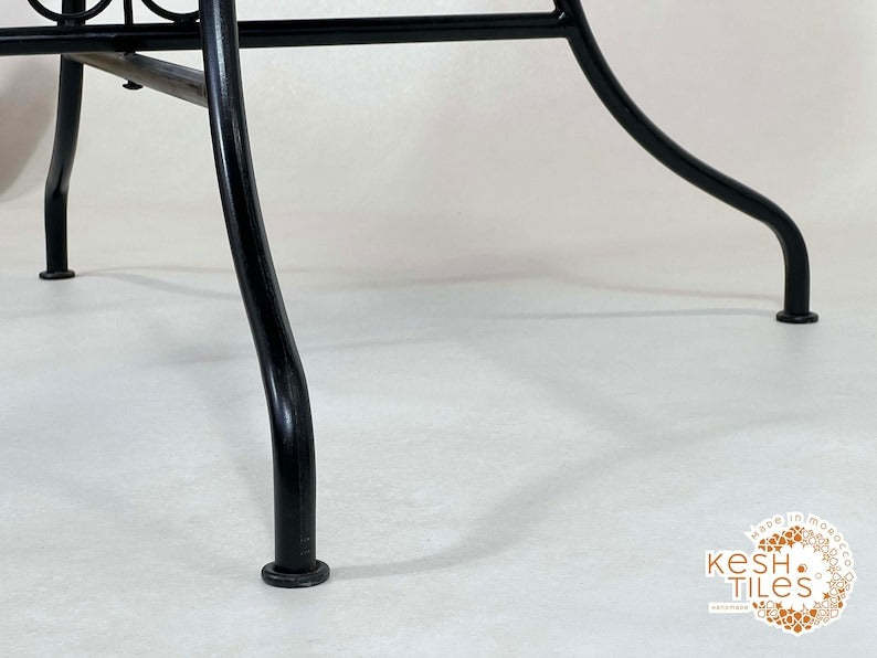 Samir - Round Cyan Mosaic Table, Handmade Flower Design Patio Table