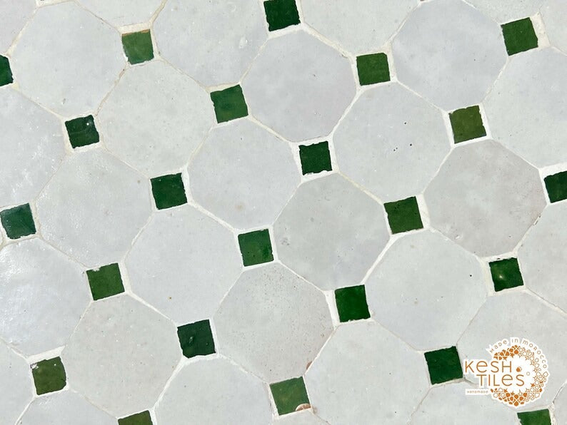 Tidili - Fern Green Mosaic Table, Round Handmade Moroccan Patio Table