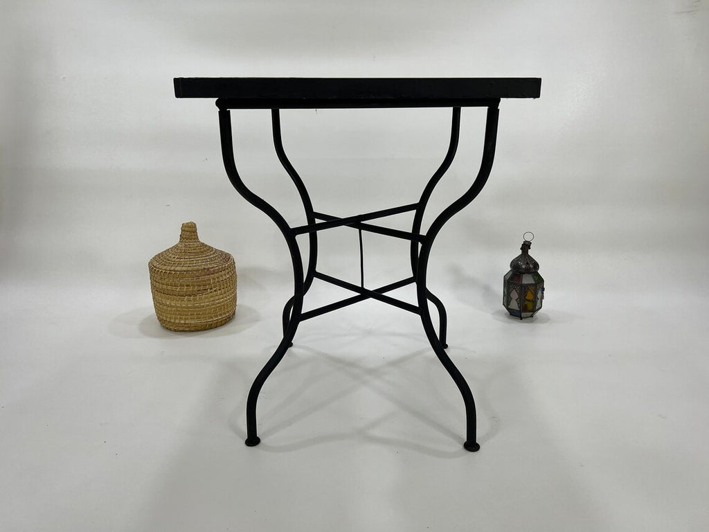 Tafsut - Green and Black Round Mosaic Table, Handmade Moroccan Zellige Table