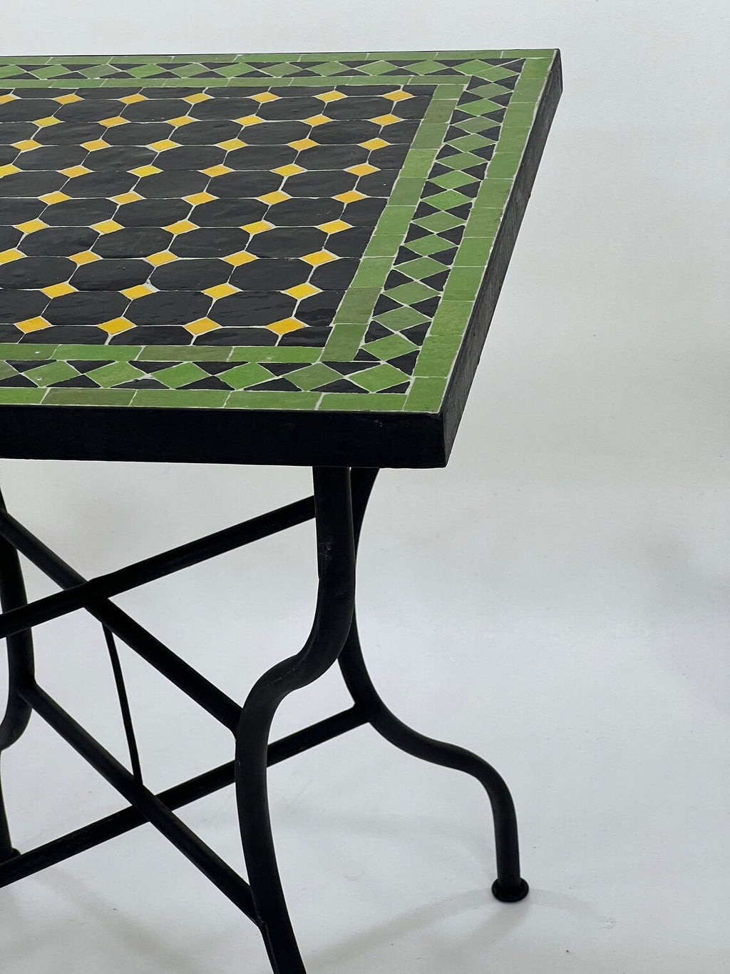 Tafsut - Green and Black Round Mosaic Table, Handmade Moroccan Zellige Table