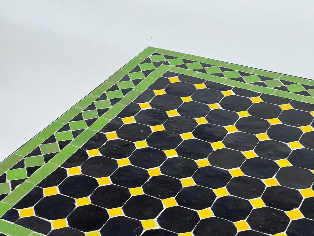 Tafsut - Green and Black Round Mosaic Table, Handmade Moroccan Zellige Table