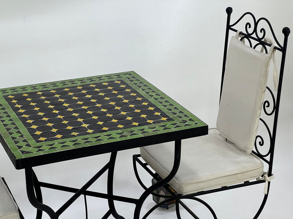 Tafsut - Green and Black Round Mosaic Table, Handmade Moroccan Zellige Table