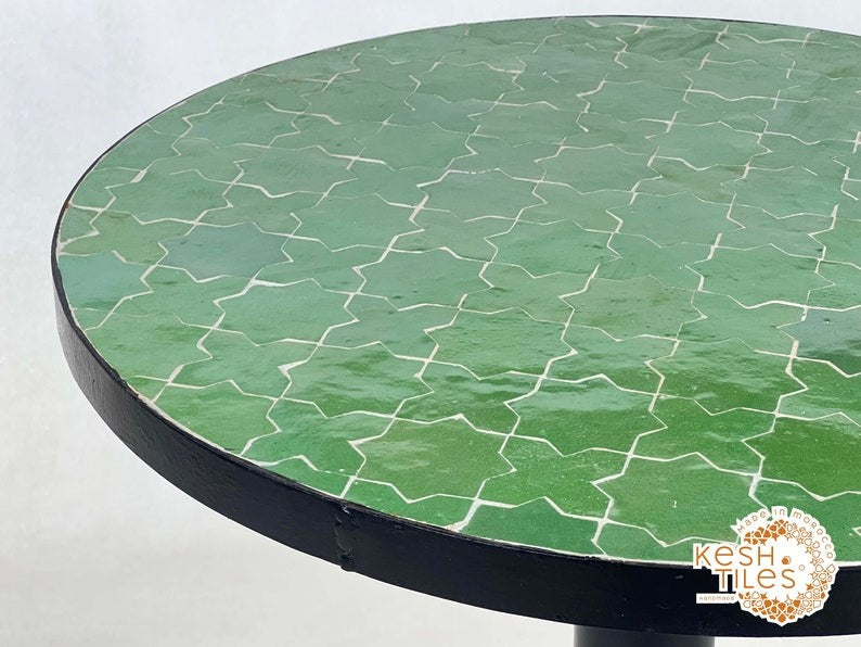Habib - Green Mosaic Tile Table, Handmade Moroccan Coffee Table