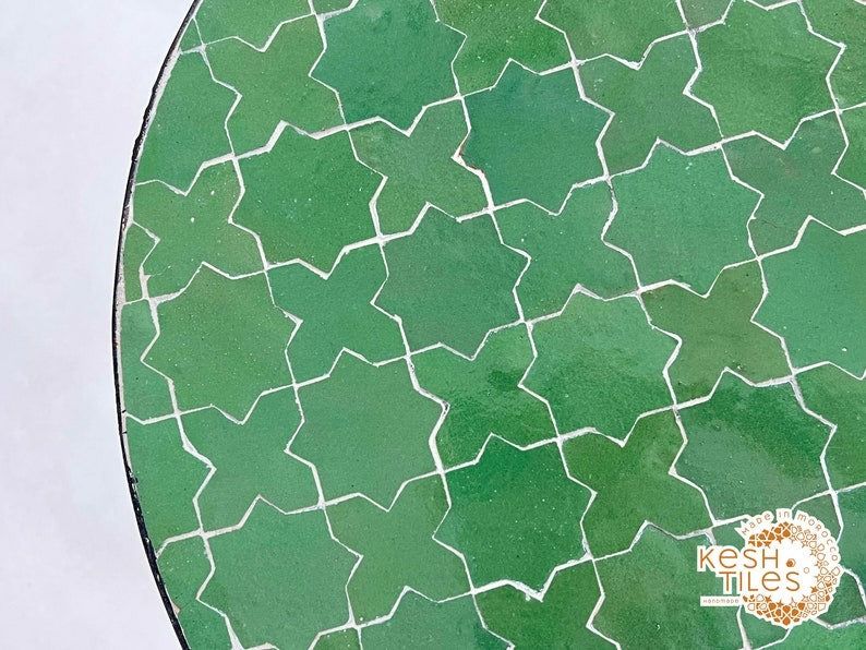 Habib - Green Mosaic Tile Table, Handmade Moroccan Coffee Table