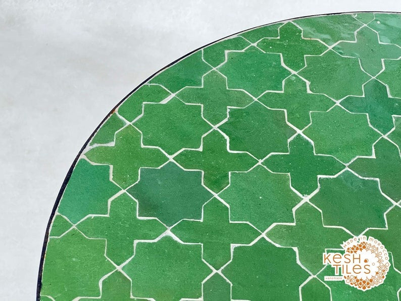 Habib - Green Mosaic Tile Table, Handmade Moroccan Coffee Table