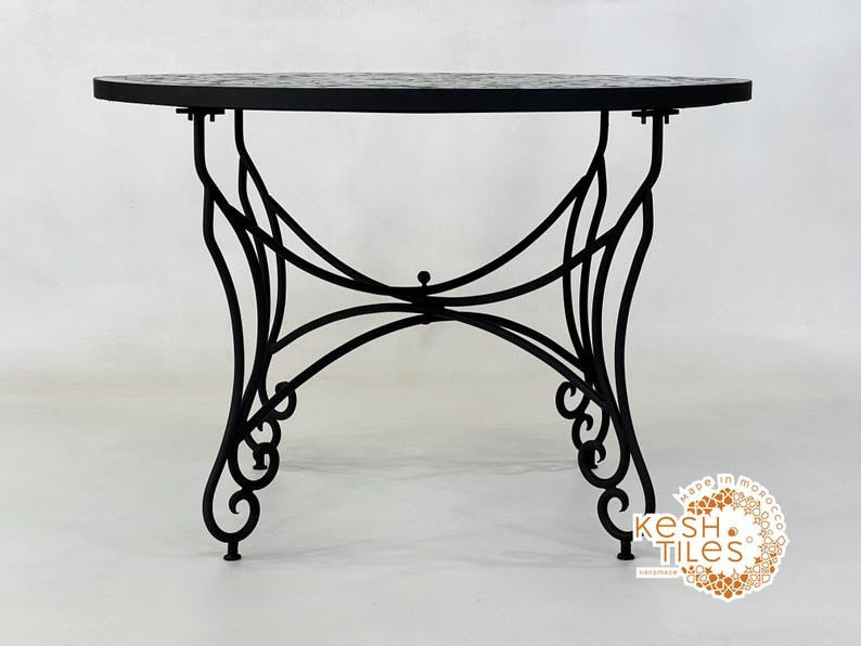 Drâa - Round Green Mosaic Table, Handmade Moroccan Flower Design Table