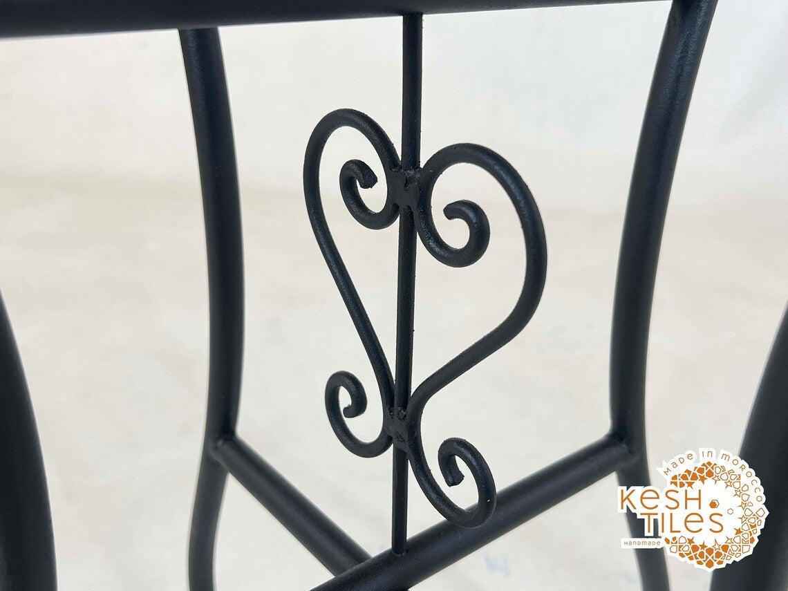 Tighremt - Round Seaweed Green Flower Mosaic Table, Handmade Moroccan Zellige Patio Table