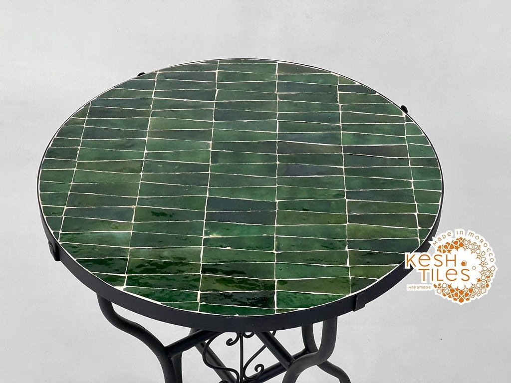 Noor- Green Tamegroute Mosaic Table, Round Handmade Moroccan Table