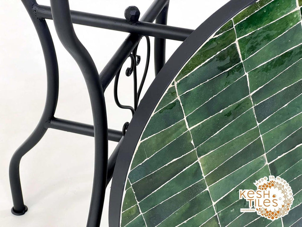 Noor- Green Tamegroute Mosaic Table, Round Handmade Moroccan Table