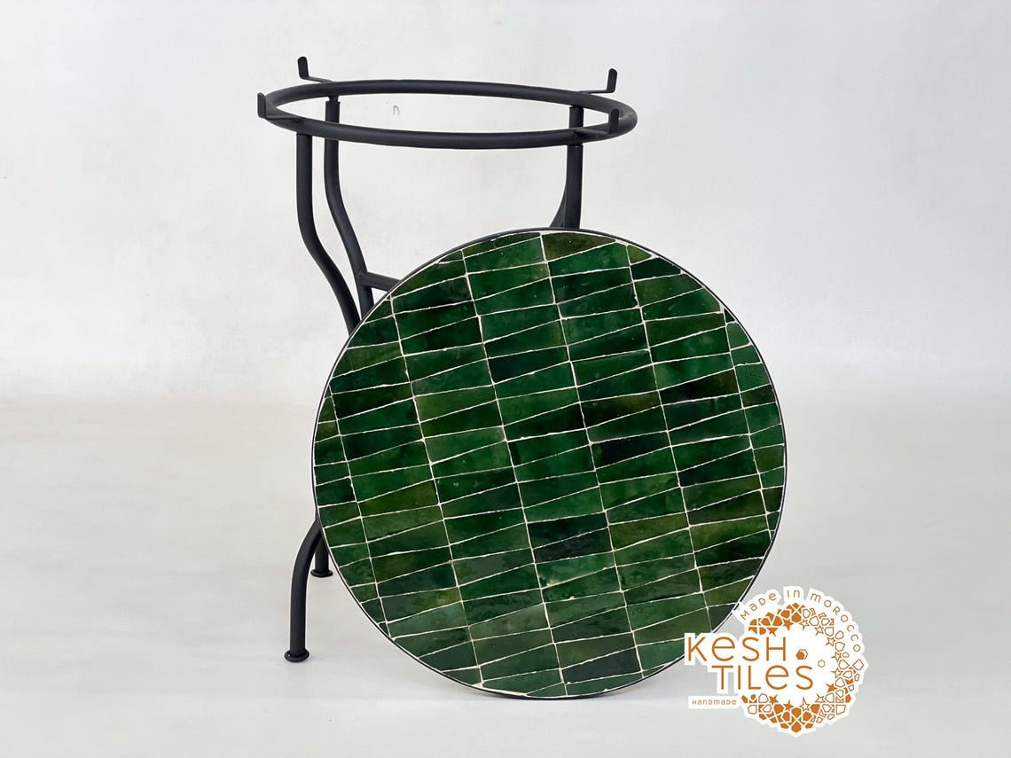 Noor- Green Tamegroute Mosaic Table, Round Handmade Moroccan Table