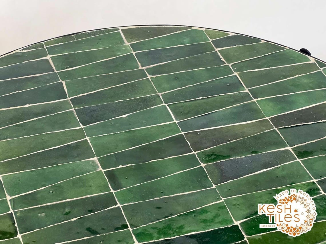 Noor- Green Tamegroute Mosaic Table, Round Handmade Moroccan Table