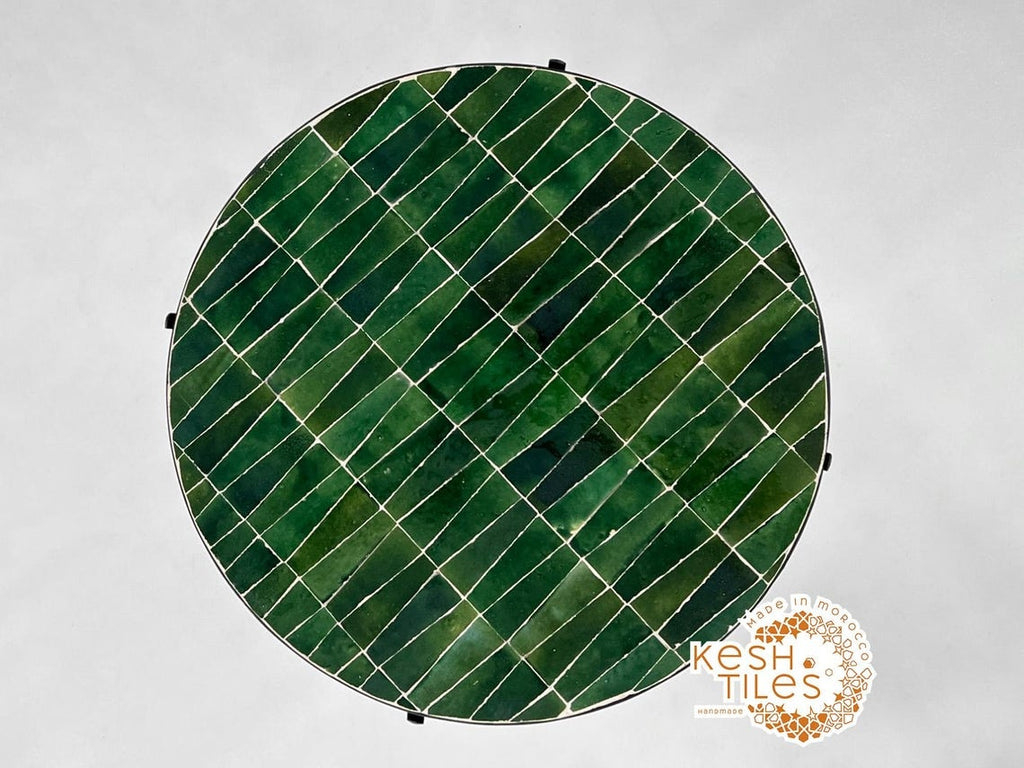 Noor- Green Tamegroute Mosaic Table, Round Handmade Moroccan Table