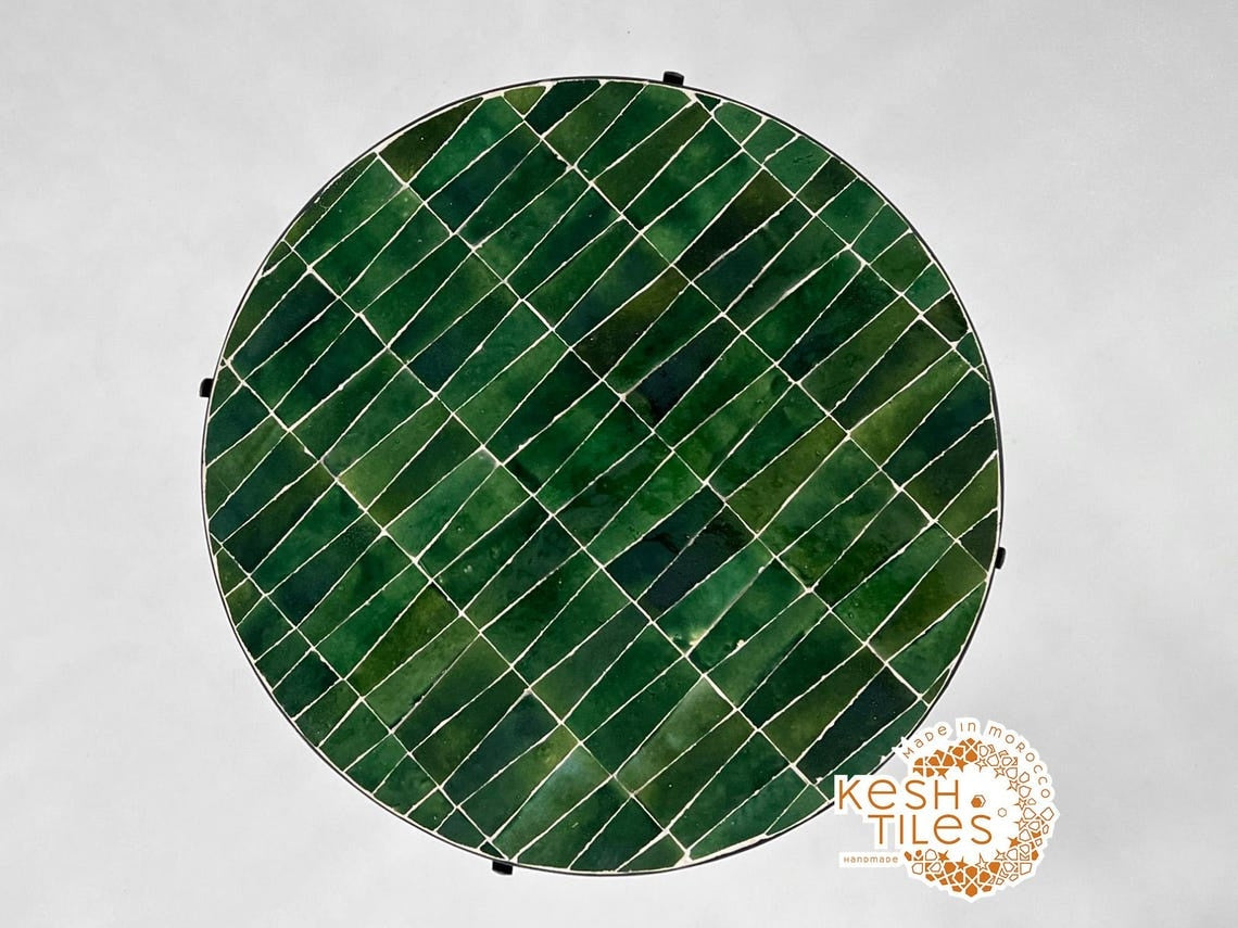 Noor- Green Tamegroute Mosaic Table, Round Handmade Moroccan Table