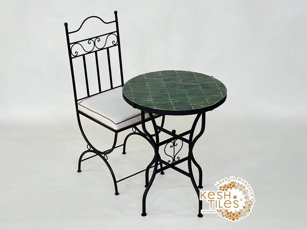 Noor- Green Tamegroute Mosaic Table, Round Handmade Moroccan Table