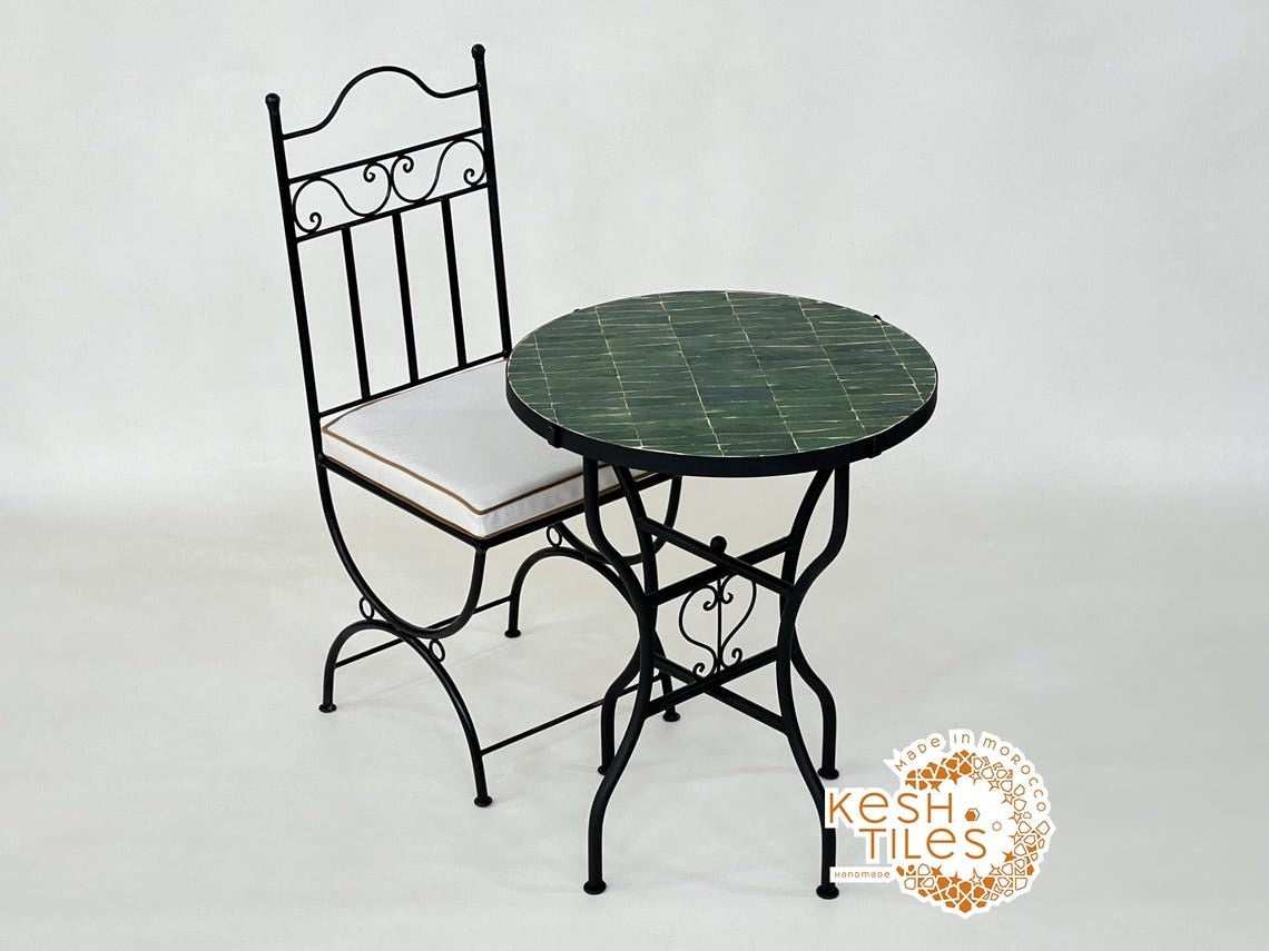 Noor- Green Tamegroute Mosaic Table, Round Handmade Moroccan Table